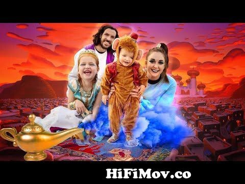 Aladdin in Real Life!! Adley is Princess Jasmine Mom is Genie and Baby Niko  is Abu! TRiCK or TREAT from jasm video Watch Video 