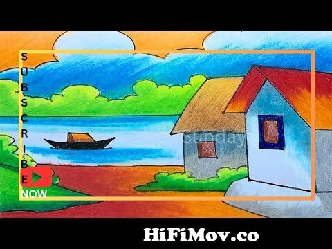 Village Scenery Drawing for Beginners with Oil Pastel-saigonsouth.com.vn