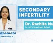 Dr. Rachita Munjal (Sr. IVF Consultant, Rohini) Explaining Secondary Infertility.nnBlog Link: https://www.medicoverfertility.in/blog/secondary-infertility,199,n,5475nnVideo Transcriptnn1) What is secondary infertility? 0:17nnAns. As mentioned by the World Health Organization (WHO), infertility means the inability of a person to produce a child following at least a year of unprotected intercourse. Secondary infertility means the same, but only after a person has at least one child or have had at