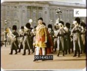1950s UK, London Travelogue, Horse Guards Parade at Buckingham Palace, 16mm from the Kinolibrary Archive Film Collections. To order the clip clean and high res for your commercial project or to find out more visit http://www.kinolibrary.com. Available in 2K. Clip ref KLR494. nSubscribe for more high quality, rare and inspiring clips from our extensive archive of footage.nnLondon, UK. CU ‘keep left’ sign. Pan to London street, red buses and black cabs past. RT, Routemaster bus. St Paul’s Ca