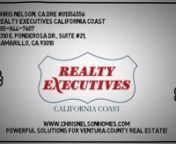 Chris Nelson - Realty Executives California Coast - Camarillo, CAnnwww.chrisnelsonhomes.comnchris@chrisnelsonhomes.comn805-844-7607n2610 E Ponderosa Dr., Suite #21, Camarillo, CA 93010nhttps://unionreporters.com/company/chris-nelson-realty-executives-california-coast/nnHi I’m Chris Nelson, Realtor with Realty Executives California Coast. I’ve been successfully helping my clients buy and sell residential real estate in Ventura County since 2002. nnAs a lifelong Ventura County resident, I kno