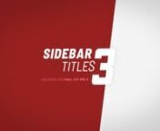 Click here to buy: https://lenofx.com/item/sidebar-titles-3nnSidebar Titles 3 is a set of professionally animated sidebars.nnPerfect for all kind of uses, this plugin allows you to show more information in your videos, as recipes, paragraphs and more.nnReady to use in 4K projects.nnCompatible with various aspect ratios:n1920x1080 - 16:9 - Full HDn3840x2160 - 16:9 - 4Kn2560x1080 - 21:9 - UltrawidennWhat is Included:n* 30 Sidebar Titles;n* TutorialnnFeaturesn* Quick and easy to edit in Final Cut P