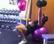 Video on June 9, 2013nnResistance: 105 lb. dumbbellnnSwiss ball diameter: 55 cmnnBodyweight: 181 lbs. (82.3 kg)nnRatio of resistance to bodyweight: 0.58 (58%)nnSimilar concept to the 1-arm supine dumbbell press on a Swiss ball, this movement has significant advantages to conventional incline presses with either dumbbells or a barbell with a incline bench. First, significant yaw is introduced by the synergistic combination of asymmetric loading and instability from the Swiss ball. Second, by vary