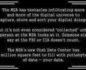 This is my entry in the We Will Resist TSA &amp; NSA Tyranny Infowars.com Contest atnhttp://www.infowars.comnnHere are some reference links by subject. If you only look at one, make it this one:nhttp://www.wired.com/threatlevel/2012/03/ff_nsadatacenter/all/1nnGladys Kravitz:nhttp://www.harpiesbizarre.com/gladysreactions.htmnnMike Rodgers,