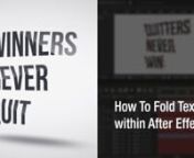 In this tutorial you will learn how you can fold text in After Effects on any angle that you want. This tutorial discovers very original issue so you are going to learn a secret tip (if we can say so). Also through this tutorial you will learn how to be more organized by using Expression Controls, how you can have better control on your camera, how to setup your scene and such things. By the end of this tutorial you will be able to fold not just a text but everything that you want in After Effec