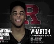 Isaiah Wharton is officially a Scarlet Knight! Isaiah led his Gateway team while being ranked #20 in the Orlando Sentinel’s Central Florida Super 60. Here are some stats from Isaiah’s senior season:n•t19 tackles and 3 interceptionsn•troutinely covered the opponent’s top receiver in a man to man schemen•ttotaled 892 rushing yards on offense with 3 TDsn•tNamed Orlando Sentinel Second Team Class 7A All-State