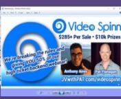 Video Spinn Software review-- Video Spinn Software (SECRET) bonuses . Download premium bonuses of Video Spinn Software and Video Spinn Software review in detail: http://crownreviews.com/video-spinn-review-and-bonus/nVideo Spinn is an innovative desktop app (for both Windows and Mac) that lets you create hundreds -- even thousands -- of unique videos with just a few mouse clicks. Video Spinn can create randomized slideshow videos using folders of images and/or video clipsnhttp://crownreviews.com