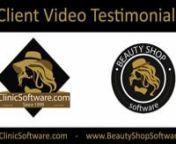 Client Video Testimonial Clinic Software, Salon Software - ClinicSoftware.com - BeautyShopSoftware.com nnClinic Software for clinics, doctors, healthcare practitioners and groups with real-time appointment booking, billing, clinical data, pos, stock, reporting, powerful marketing, client card and many more. ClinicSoftware.com is the best way to manage and grow your business. The most complete practice &amp; clinic management software on the market.nnClinic software, clinic management software, p