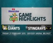 The Stena Line Belfast Giants returned to winning ways on Friday night when they took on the Hull Stingrays. The Giants went ahead 3-0 with goals from Mike Kompon, Davey Phillips and Ray Sawada – additionally, Kevin Saurette recorded his 500th career point after his assist on the final goal. However, a tense finish with goals from Cory Tanaka and Carl Lauzon couldn’t overcome the strong start from the home team.nnCommentary from Simon Kitchen + legendary Giants defenceman #4 Shane Johnson.nn