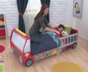 Any young boy will feel like a hero sleeping in our Fire Truck Toddler Cot. This colorful, comfortable cot is sure to brighten any bedroom. - Convenient storage compartment- Ladder cut-outs on sides that double as bed rail - Silk-screened details - Made of wood - Sturdy construction