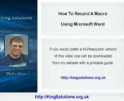 Welcome to Part 3 of my tutorial on Recording A Macro Using Microsoft Word. If you would prefer a Hi-Resolution version of this video one can be downloaded from my website with a printable guide. kingsolutions.org.uknIn this tutorial you&#39;ll learn how to make changes to your macro using the Visual Basic for Applications (VBA) Editor.nIn Part One you learned how to use the Macro Recorder to turn your keystrokes and mouse movements into a macro code. You also learned how to run the macro using the