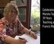 Written and Narrated by Ana&#39;Stashia RichardsonnnScript: nnAs we close out this spring 2019 semester, we also bid a farewell to Marsha Taylor, assistant professor of English. Professor Taylor was born and raised on a farm in Marion County, South Carolina. She attended Marion High School, received a Bachelor of Arts in English degree from Winthrop College, and a Master of Arts in English from the University of South Carolina. Like many of her students at Francis Marion, she is the first person in