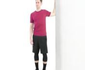 Bend your arm at a 90-degree angle and press it flat against a wall as you rotate your body the opposite way.