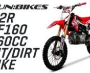The RF160 Dirt and Pit BikennThe RF160 dirt and pit bike is the ideal bike for riders taking the next step up from a mini dirt bike or riders aged 14 and up.nnEquipped with a 160cc engine that inspires confidence due to its imense power delivery, this bike can take anything in its stride!nnFrom field and gravel tracks to a full blown Moto X course, the RF160 will perform splendidly. (For MX we recommend the excellent DNM Rear shock upgrade).nnThe RF160 has a 4 speed manual gearbox with gears bei