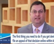 Listen as attorney Patrick Hartwig explains what to do if Social Security denies your application for disability benefits.nnIf your Social Security Disability application is denied, you should file an appeal of their decision online at the Social Security website.This must be done within 60 days of the denial.nnSocial Security will then respond by sending you a group of forms and paperwork similar to those you have filled out previously.Many of the questions will deal with your daily act