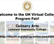 Discover the Cullinary Arts Department at Leeward Community College in this Webinar. nHawaiʻi P-20 Virtual College Program Fair: http://55by25.org/uhprogramfair-july2020/
