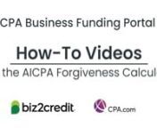 AICPA PPP Forgiveness Calculator [Excel] Tutorial for the CPA Business Funding Portal (CPALoanPortal.com). Save your firm time and get all your clients&#39; employee information entered into the Schedule A Worksheet of the SBA Form 3508 based on the official AICPA forgiveness calculator document.nnThe CPA Business Funding Portal is a service of CPA.com and presented by Biz2Credit. Visit CPALoanPortal.com to create an account.