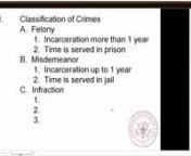 Students will examine the common law and the modern criminal justice systems including their theory of punishment, classification of crimes, criminal causation and elements of various crimes. Students will study the criminal culpability rules applicable to perpetrators such asnnprincipals, accessories &amp; accomplices. Students will learn the elements of various crimes committed against persons such as homicide, assault, battery, rape and mayhem. They will also study property crimes such as lar