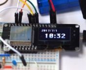 This is a clock to display when a person moves. ESP32+OLED+RTC+PIR sensornnESP32+OLED: ESP-WROOM-32 + 0.96inch OLED,nnRTC: RTC-8564NB backuped coin batterynnPIR sensor activate GPIO15 when a person moves.nESP32 resume when GPIO15 is high level.nESP32 read the time from RTC by I2C.nESP32 display the time to OLED for 10 seconds, from last GPIO15 activating.nnAs the OLED&#39;s power could not cut off, the power consumption was around 14mA in DeepSleepMode.nnthanks: nhttps://github.com/squix78/esp8266-o