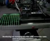 Usage: Automatic numerator hot stamping machine with moving table can print serial number and logo on security seals, Paper Gilding,, Leather Impression, Paper Concave-convex embossing, Cloth hot stamping, Plastics Bronzing, glass and metal Heat transfer, paper and plastic, like 00001, 00002, 00003 and so on.nnNumerator can customize as 7 digits, 8 digits etc, logo and serial number be printed once, it’s newest design for serial number, customzied 2pcs moving worktable, 3200pcs per hour, the f