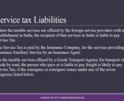 Service Tax is a tax in the provision of services. Get online Service TaxCalculator details here.nhttp://www.taxqueries.in/service-tax/service-tax-in-india/