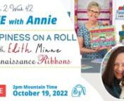 October 19, 2022 (2pm Mountain Time)nnAre you looking for a way to embellish your projects and take them to the next level?nnThen join us today for a visit with Edith Minne, founder of Renaissance Ribbons. We’ll talk about the process of designing, producing, and using their beautiful ribbons, webbing, and trims!nnRenaissance Ribbons’ bright and cheerful designs will embellish all your sewing projects and are truly happiness on a roll!n--------------------------------------------------------