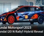 Presenting the Hyundai i20 N Rally1 Hybrid, ready to take on the 2023 WRC season.nIf you want to experience art on the road, confirm a more differentiated look in high definition.nn#HyundaiMotorsport #HyundaiN #i20NRally1Hybrid #WRC #2023WRC nn------------------------n▶Subscribe to Hyundai Motor Group YouTube channelnhttps://www.youtube.com/channel/UCP9ejqW5kzOIl33vpCPQ-kw?sub_confirmation=1nnHyundai Motor Group includes Hyundai, Kia, GENESIS and more affiliates in other industries such as con