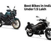 Best Bikes in India Under 1.5 LakhnnIn this day and age, motorcycles are the primary mode of transport that can be carried anywhere, anytime. When your budget is around Rs. 70,000, do you want a motorcycle that presents both style and fuel efficiency as well as value for money? I will show you the best bikes that cost around Rs. 1.5 lakh. Hopefully, these bikes will be as suitable for you as you wanted.nn• Royal Enfield Bullet 350 - (Engine Capacity 346 cc, Mileage38 kmpl, Max Power 19.1 bhp