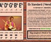 Full page: https://ragajunglism.org/tunings/menu/eb-standard/ &#124; “Though immortalised by Hendrix in the late 60s, ‘half-step down’ has been in use for many centuries – both in its own right as a timbral/register choice, and as a natural way of breaking in new strings on virtually any lute-style instrument. Jimi himself had a mix of motivations: The Eb root matched better with his voice, and the ~10% lower string tension allowed for wide, vocalistic bends, as well as reducing hand strain 