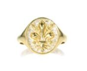 https://www.ross-simons.com/964717.htmlnnRepresenting perfection and light, the fleur-de-lis symbol shines in textured and polished 14kt yellow gold. Crafted in Italy, our symbolic signet ring looks great with any outfit! 1/2 wide. 14kt yellow gold fleur-de-lis signet ring.