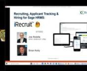 iRecruit for Sage HRMS is a powerful solution that provides an affordable way to manage your recruiting process online, no matter the size of your business. iRecruit automates the entire process from creating job requisitions to screening applications to hiring—and it integrates fully with Sage HRMS or conveniently through HR Actions.nn•tEnhanced visibility with organic job postings, and a company career centern•tUnlimited job postings, and unlimited applicantsn•tIntegration with major j