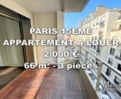 Retrouvez cette annonce sur le site ou sur l&#39;application Maisons et Appartements.nnhttps://www.maisonsetappartements.fr/fr/75/annonce-location-appartement-paris-15eme-2573426.htmlnnRéférence : 570LPAnnPASTEUR - MONTPARNASSE 70 M²nnA louer vide - Paris 15ème Rue d&#39;Arsonval, à proximité de Montparnasse et du Bd Pasteur, appartement de 66 m² avec loggia de 6 m² au 3ème étage d&#39;un immeuble neuf venant d&#39;être livré.nIl comprend une entrée, une grande pièce de séjour avec une cuisine ou