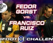 Fedor Gorst .949 def. Francisco Sanchez-Ruiz .853 11-6nnCommentators: Mark Wilson, Jeremy Jonesnn130 Minsn- - - - - - - - - -nWhat: The 2022 Derby City ClassicnWhere: Accu-stats Arena at Horseshoe Southern Indiana Hotel and Casino, Elizabeth, INnWhen: January 21 - January 29, 2022nnThe 23rd Annual Derby City Classic - nine days of the best players in the sport competing in 4 disciplines: 9-ball, one-pocket, banks, Diamond Bigfoot 10-Ball Challenge.Players at the 2022 Derby City Classic include
