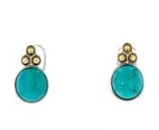 https://www.ross-simons.com/930928.htmlnnOur stunning 12-12.5mm round turquoise cabochon earrings add a pop of color and an earthy vibe to any outfit! Topped with polished 14kt yellow gold beads, this sterling silver pair has a versatile two-tone look. Clip/post, turquoise earrings.