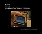 i3DG Palm Top Theater Exhibition:nhttp://www.v2.nl/events/palm-top-theaternnCredits i3DG:ni3DG by Jitsuro Mase, Tom Nagae (JP) / DIRECTIONS Inc.,nhttp://i3dg.mobi/nnInfo about interaction:nShake the device to get a random color selection. Tap to reposition the elements randomly, on the left side you get more, on the right side you get less elements. Double-tap to restart all the elements on the top of the screen. Touch with three fingers for a neutral white color. Tilt the device to change the m