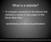 http://www.dhanecrowley.com Watch as Dhane shows you the basics of building websites for business or personal use.