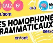#homophones #grammaire #nationapprenante #éducation #écoleàlamaison #cm2 #cm1 #écoleenligne #cycle3#francais #maitrelucas #élémentaire #primaire #écriture #étudedelalangue #école #écoleprimaire #lexique nnLes élèves de CM1, CM2 et 6ème (cycle 3) pourront découvrir dans cette vidéo ce que sont les homophones grammaticaux. Les homophones sont des mots qui se prononcent de la même façon mais dont l&#39;orthographe change. Il existe les homophones lexicaux et grammaticaux. Les homopho