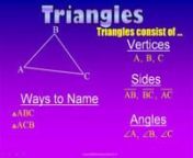 This animated Math Slideshow lesson teaches students that we classify triangles in two ways; by the lengths of their sides, or by their angle measurement. It covers acute, right, obtuse, equilateral, equiangular, isosceles and scalene.