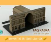 PLEASE VOTE FOR THE LEGO HERE: https://ideas.lego.com/s/p:708a8024bf684163ad8993158101c775?s=mnnArch of Ctesiphon also known as Taq Kasra.nnAncient Architectural IngenuitynnThis LEGO Idea is to rebuild the Arch of Ctesiphon, also known as TAQ KASRA.nIt is a unique landmark in the history of architecture, as it is the largest single-span vault in the world that was made of freestanding unenforced brickwork, representing a mysterious ancient ingenuity.n nThe Arch was part of the royal palace com