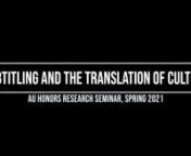 AU Honors 151.003: Subtitling and the Translation of Culture. Coordinated in Spring 2021 by Professor Jeffrey Middents.nnFeaturing the subtitling work of:n-tIsabella Berkeley, excerpt from Serial Bad Weddings, https://amara.org/en/videos/eIcZDUFaKRHZ/en/3423631/n-tGabrielle Bertrand, Hula Performances from the Queen Lili’uokalani Keiki Hula Competition (c. 2003-04: Performance C, https://www.youtube.com/watch?v=JcIpJzDbPDg; Performance D, https://www.youtube.com/watch?v=ORuaUwK78eE n-tNancy Ch
