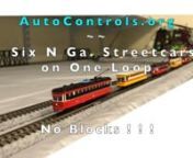 * This Video 831 shows an NCE DCC Mini-Panel automatically controlling 6 (SIX) N-ga. Bachmann Peter Witt DCC Streetcars on the same loop -- using no turnouts, no blocks, and 2 Z-Stuff infrared detector.nn0:00 Introductionn1:12 1 Fast Fwd. DEMO 1 - Run All 6 Cars - 3 full cyclesn5:09 2 Fast Fwd. Demo 2 - View Rear Taillightsn6:02 3 Fast Fwd. Demo 3 - Run Only 3 Yellow Cars #2, #4, &amp; #6n7:09 4 Fast Fwd. Demo 4 - Run 3 Cars Using Older Video 827 Programn8:42 5 Demo 5 - Test Routinen10:30 6 Revi