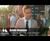 Movieguide® TV talks to Armie Hammer, Saginaw Grant, Ruth Wilson, Bryan Prince, Joey Lawrence, Andy Garcia, Sam Jaeger, Paige Hemmis, and Executive Producer Chad Oman on the red carpet at the premiere of Disney&#39;s Lone Ranger, held at Disneyland California Adventure.