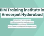 BIM Training institute in Ameerpet HyderabadnnBest BIM Training institute in Ameerpet, Hyderabad is simplifying BIM learning for students and as well as professionals.nnWe prioritize satying updates in the latest advancements in every technology related to the construction and design industry. All our courses are designed in conjunction with the technically-sounded in-house and leading industry consultants. We put forward the latest market trends to give a genuine experience and help students to