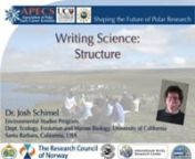 (Part 1 of 3 writing modules) In this module, Dr. Josh Schimel discusses story structure: the core elements of any story and the different ways to put them together. In papers, we typically use a story structure that Josh calls OCAR (for opening, challenge, action, resolution). In proposals, we use structures that are more
