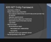 Net Programmers Global Meeting # 9nnDATE: Tuesday Febrary 3rd, 2009nTIME: 8pm Eastern (1am GMT / UTC on Febrary 4th) nTOPIC: Introduction to the ADO.NET Entity FrameworknnAbstraction in software development can improve flexibility, independence, and the ability to compose higher-level concepts. The ADO.NET Entity Framework, now shipping as part of Visual Studio 2008 &amp; .NET 3.5 Service Pack 1, helps you create models of your data that enable a familiar object-oriented programming experience