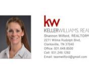 112 Lady Marion Dr Clarksville TN 37042 &#124; Shannon WilfordnnShannon WilfordnnHello, My name is Shannon Wilford, of Team Wilford, and welcome to my website! Whether you are planning to buy, sell or lease, it would be my privilege to serve ALL of your real estate needs. Being a professional realtor as well as a military spouse, I understand the stresses that come with moving and I hope to have the opportunity to put your mind at ease. I’ve been fortunate enough to be a resident of the Clarksville