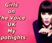 Girls on The Voice UK - My SpotlightsnnCheck my playlist: https://www.youtube.com/user/pureemotionmusic/playlistsnCheck my second YT channel:http://www.youtube.com/c/pureemotionmusic2nCheck my VIMEO channel: https://vimeo.com/pureemotionmusicnAssista The Voice Brazil: https://vimeo.com/channels/thevoicebrasil/videosnnINDEX OF MUSICn0:00Leah McFall -