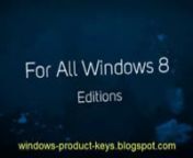 Get Genuine Windows 8 Product Keys For All Editions:nnhttp://windows-product-keys.blogspot.com/nnWindows 8 is an operating system produced by Microsoft for use on personal computers, including home and business desktops, laptops, tablets, and home theater PCs. It is part of the Windows NT family of operating systems and succeeds Windows 7.nnWindows 8 Enterprise, Windows 8 Pro, Windows 8