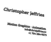 Christopher Jeffries: motion graphics, animation. This demo montage showcasing work from projects both professional and personal. Currently showing: August 2012 update.nnPLEASE NOTE: A higher quality version of this montage is available. Please contact directly for more information.nnBreakdown:nn0:00tTest patternnn0:02tIntro for Demo reel / montage.nttRoles: Design, modeling, animation, lighting, shading, rendering, compositing.nn0:10tNBC Sports “Fight Night” for Mister Wonderful.nttRoles: P