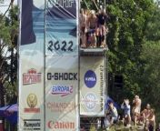 High diving competitors at a water reservoir in rural Czech Republic beat the heat.